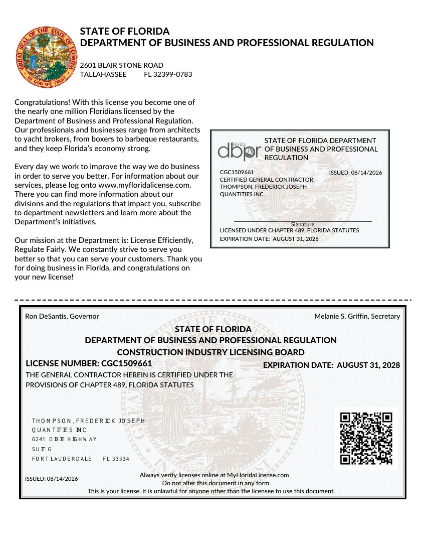 Florida contractor wallet license