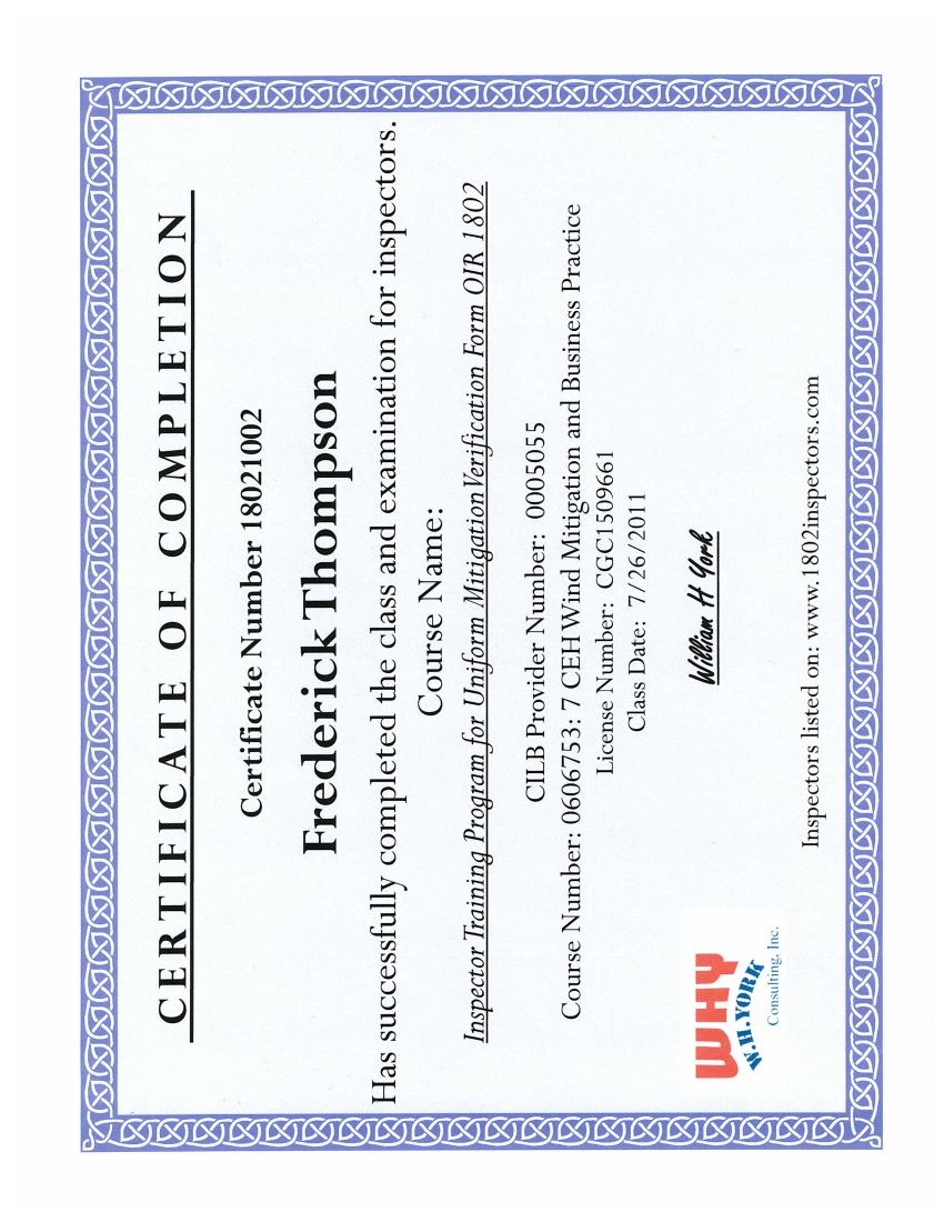 Uniform Mitigation Verification inspector credential